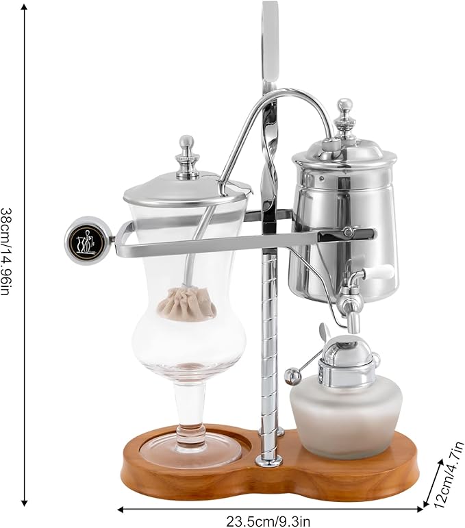 Belgian Balance Siphon Coffee and Tea Maker Belgian Belgium Luxury Royal Family Retro Coffee Pot 400ML Silver Syphon Coffee Brewer (Silver)