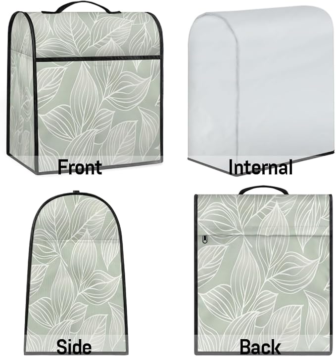 Kitchen Aid Mixer Cover Simple Pattern Green Stand Mixer Cover Compatible with 6-8 Quarts Stand Mixers Dust Covers with Zipper Pocket Foldable Washable Kitchen Aid Organizer Bag