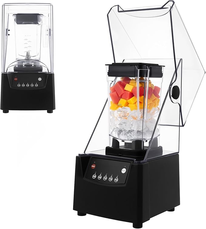 Commercial Blender 1.8L 23000r/min Soundproof Smoothie Machine with Shield Quiet Sound Enclosure 110V 2600W for Fruit Shakes Vegetable Shakes Fruit Juices