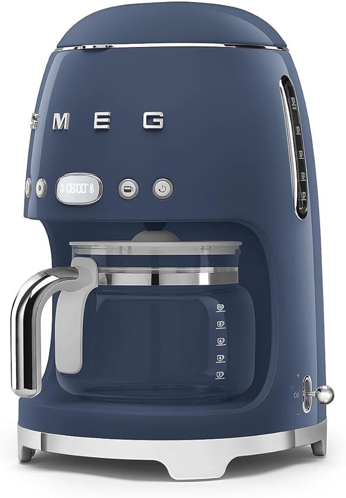 Smeg DCF02NBEU Filter Coffee Maker Aroma and Autostart Function Glass Jug Up to 12 Cups 2 Levels of Intensity Keep Warm Mode 1050 W Blue Navy