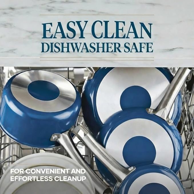 12 Piece Ceramic Nonstick Cookware Set Aluminum Pots and Pans with Stainless Steel Handles Dishwasher Safe Oven Safe up to 500°F Blue