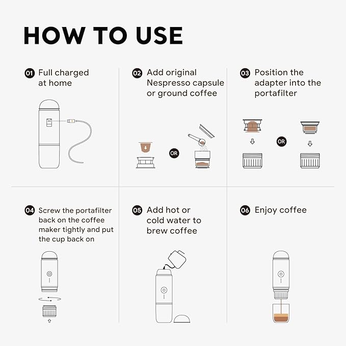 Portable Electric Espresso Machine Self-heating with USB-C 12V 7800mAh Long battery life Travel Coffee Maker for Camping Hiking Office Car Compatible with NS Capsules &amp Ground Coffee