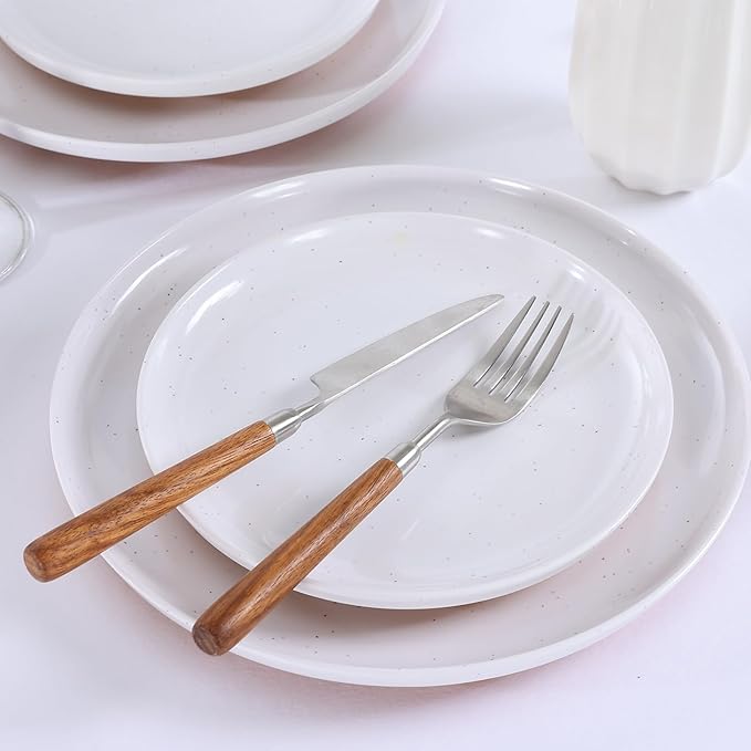 Webbylee 12-Piece Melamine Dinnerware Set for 4 – Unbreakable Plates &amp Bowls BPA-Free Lightweight Two-Tone White &amp Brown Ideal for Family Meals Camping Picnic Parties