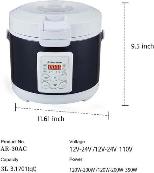 12V/24V/110V Rice Cooker 3L Portable Travel Multi-function For Car/Truck/Home Small Rice Stove with Steam Tray Cooking Heating and Keeping Warm Function Dark Blue (30AB)