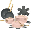 12-Piece Ceramic Nonstick Cookware Set Pots and Pans with Strainer Lids (Rose)