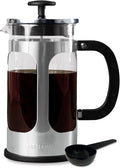 Farberware French Press Coffee Maker Tea &amp Espresso Maker Stainless Steel Cold Brew Press Heat-Resistant Borosilicate Glass BPA-Free Measuring Spoon Included 8 Cup Capacity (Stainless)