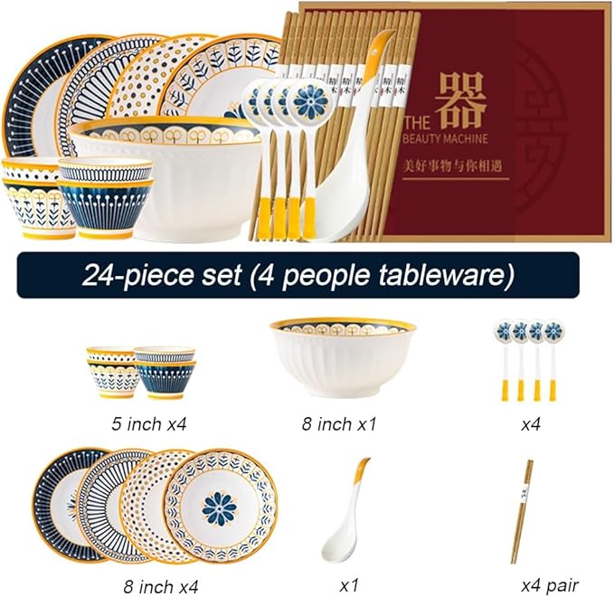 Stylish Yet Affordable dinnerware Set Microwave/Oven/Dishwasher Safe for Both Formal and Casual OccasionsGift (24 Pieces)