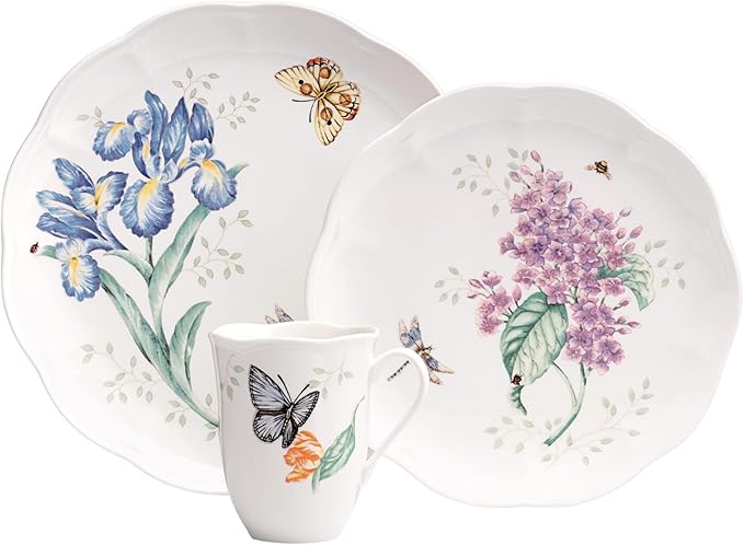Lenox Dinnerware Set Butterfly Meadow 18-Piece Set Service For 6 White Porcelain Butterfly And Flower Designs Plates And Bowls Sets Dishwasher Safe Home &amp Kitchen (18 Pieces Assorted)