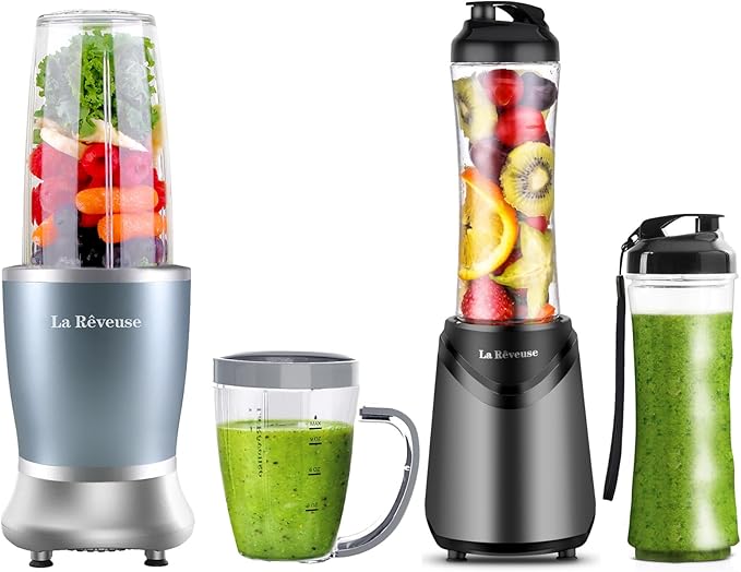La Reveuse 250W Personal Size Blender (Parl Blue) + La Reveuse 300W Single Serve Blender (Grey)