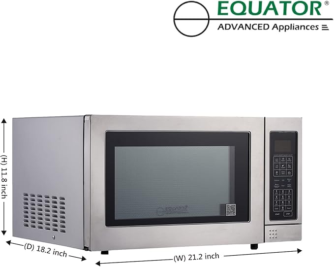 Equator Stainless Steel Range 3-in-1Microwave Oven 1.2 cu ft with Convection Grill and Sensor Cooking - Black SS Countertop 1100 Watts Capacity 12-inch Auto Function and Auto Defrost