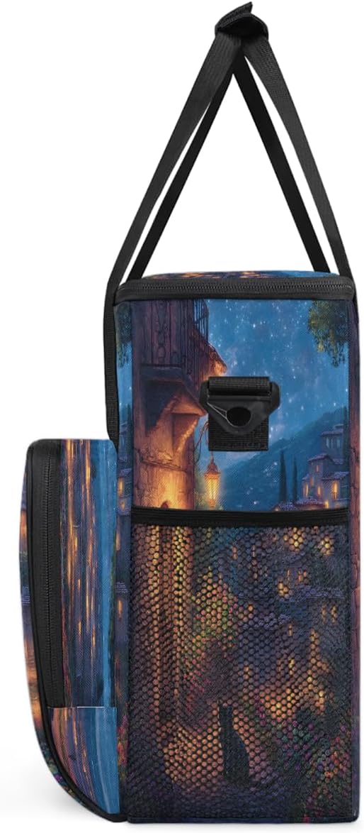 Light Night Scene Cat Coffee Maker Carring Bag Travel Carrying Storage Tote Bag Compatible with Keurig K-Mini or K-Mini Plus Portable Single Serve Coffee Brewer Case with Pockets for K-cup Pods