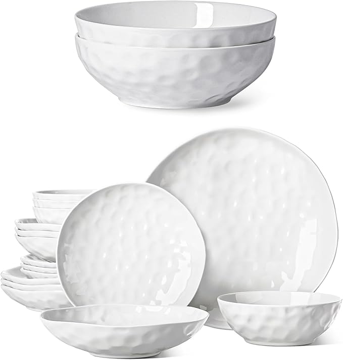 HOMBENE Large Dinnerware Set 16 Piece Service for 4 Bundle with 10.5 Inch Salad Bowls Set of 2