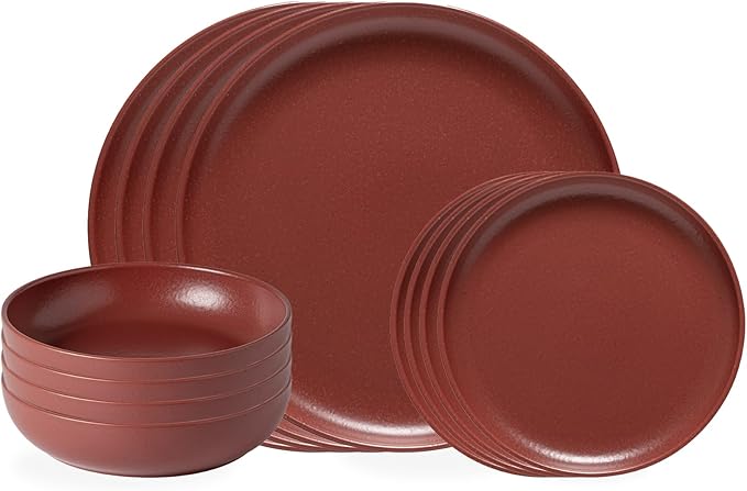 Casafina Ceramic Stoneware 18-Piece Place Setting Service for 6 with Pasta Bowls - Pacifica Collection Cayenne | Microwave &amp Dishwasher Safe Dinnerware Set | Food Safe Restaurant Quality Tablewar