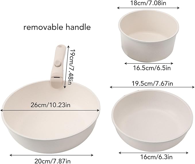 3PCS Frying Pan Set Detachable Handle Flat Bottom Pan Kitchen Cookware Sets Induction Cooker Gas Stove