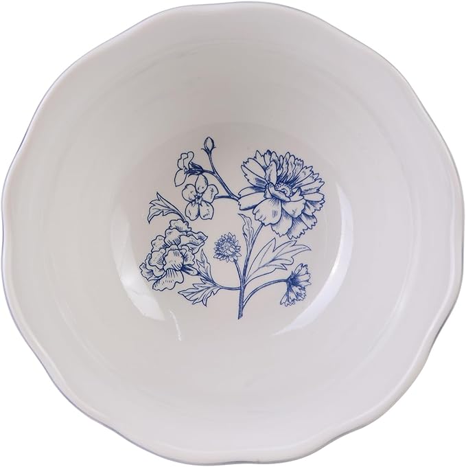 222 Fifth 12-Piece Porcelain Dinnerware Set for 4 White &amp Light Blue Plates and Bowls Set Glossy Ceramic Dish Set with Ornate Floral Design Kitchen Tableware Microwave &amp Dishwasher Safe C