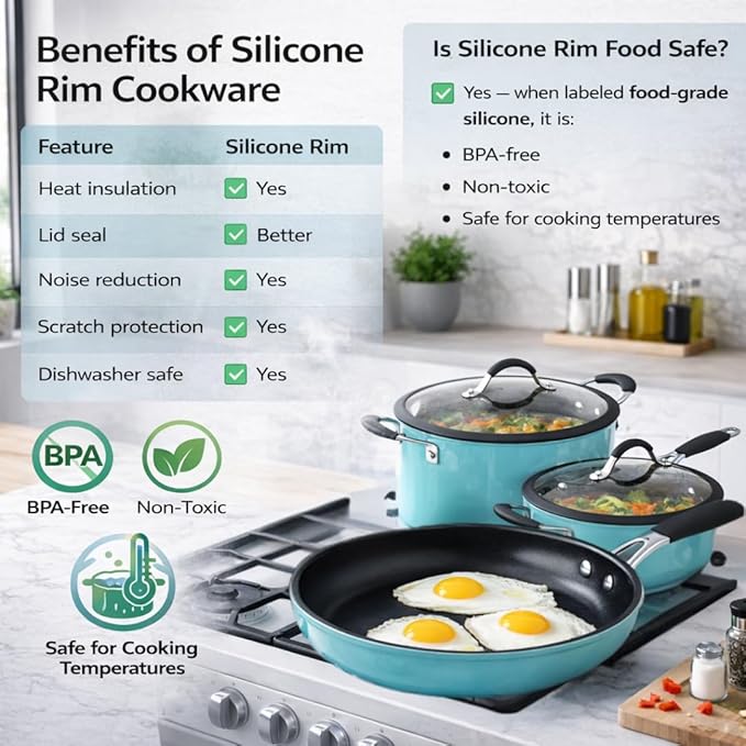 Alpine Cuisine 10-Piece Aluminum Forged Nonstick Cookware Set with Stainless Steel Handles Induction-Ready Pots &amp Pans Glass Lids Teal