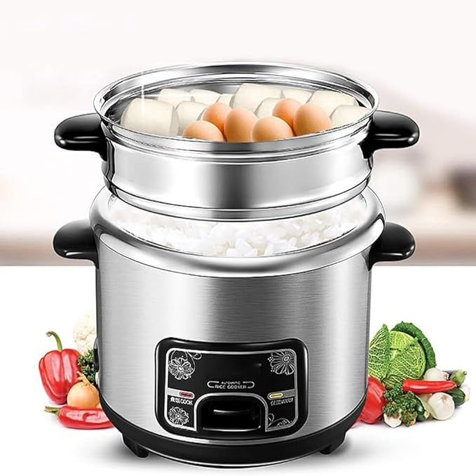 Electric rice cooker multifunctional stainless steel inner pot steamer integrated steaming stewing and stewing machine essential small appliances for dormitory/office/home kitchens (2L)