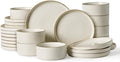 Famiware Star Dinnerware Set Plates and Bowls Sets for 8 (24pcs) Ribbed Stoneware Dishes - Chip &amp Scratch Resistant Microwave &amp Dishwasher Safe Tableware White