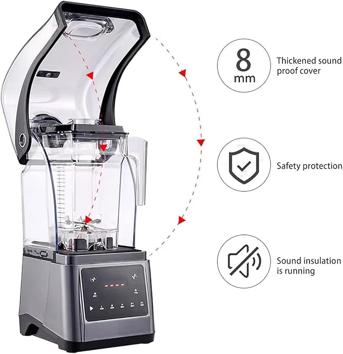 KEULEN Sand Ice Machine 1.6L Stand Smoothie Mixer with Mute Hood Vertical Six Leaf Blade Adjustable Speed 5 Presets Function for Kitchen Milk Tea Coffee Dessert Leisure