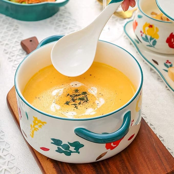 Dinner Set for Luxury Restaurant and Home Ceramics Dinner Sets Bowl &amp Soup Pot &amp Plate | 26 Pieces French Retro Style Porcelain Dinnerware Set
