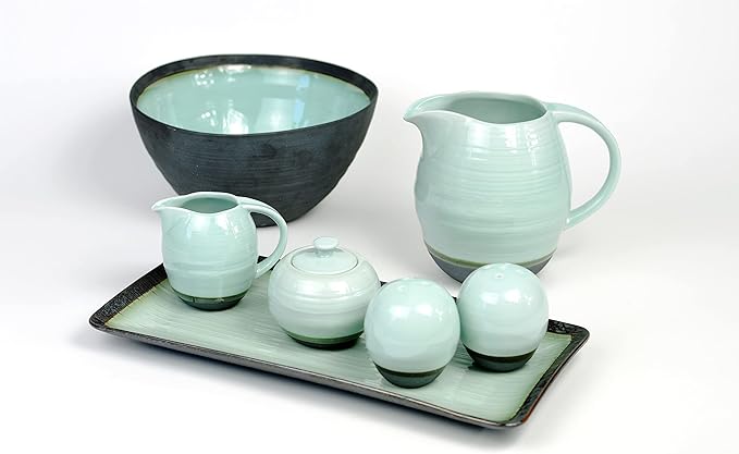 Euro Ceramica Diana 4 Piece Dinnerware Accessory Set 2.91 x 3.7 x 3.54 Mint Green/Graphic Grey (DIA-86-73112)
