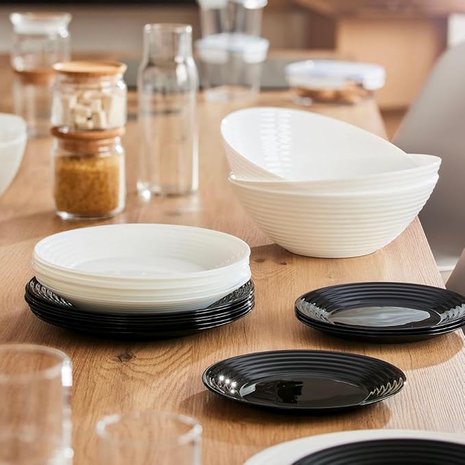Luminarc 18-Piece Crockery Set Black and White piezas