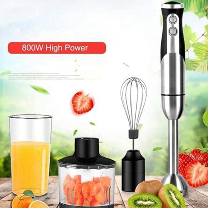 5-in-1 Immersion Blender Hand Blender 800W 2-Speed Powerful Stainless Steel Stick Blender with Milk FrotherEgg Whisk Chopper and with Lid