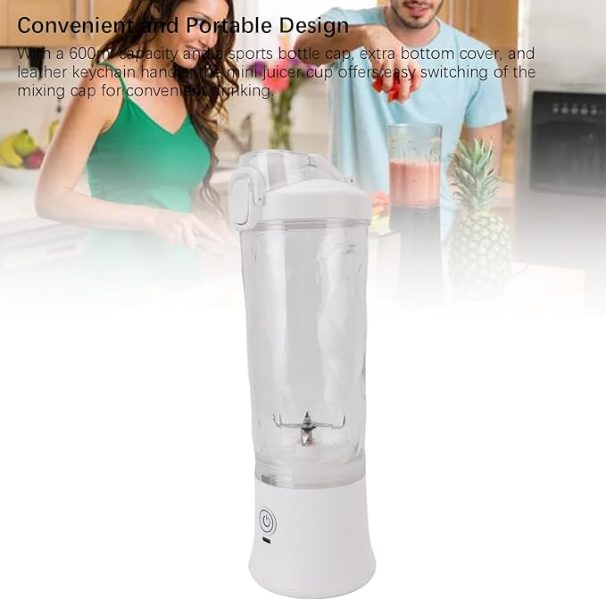 ZJchao Portable Blender 600ml 18000RPM USB Mini Juicer Cup with Stainless Steel Blades RGB Light Personal Smoothie Blender for Shakes Fruits Travel Home Office Gym Camping