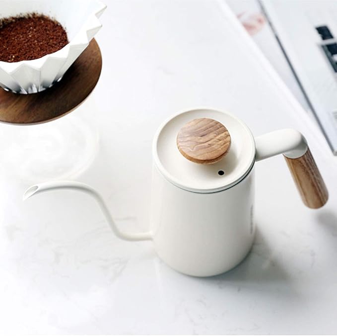 Liudan Coffee Maker Fine Coffee Pot Handmade Coffee Pot Initial Watering Can 304 Stainless Steel Household Coffee Pot Morning Mist White 600ml Coffee Presses (Color : White)
