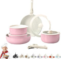 Cookware Set Cookware Set Removable Handle 5/9/11/15/17 Piece Stackables Oven Safe Super Easily Clean for Kitchen (Pink15 Pcs)