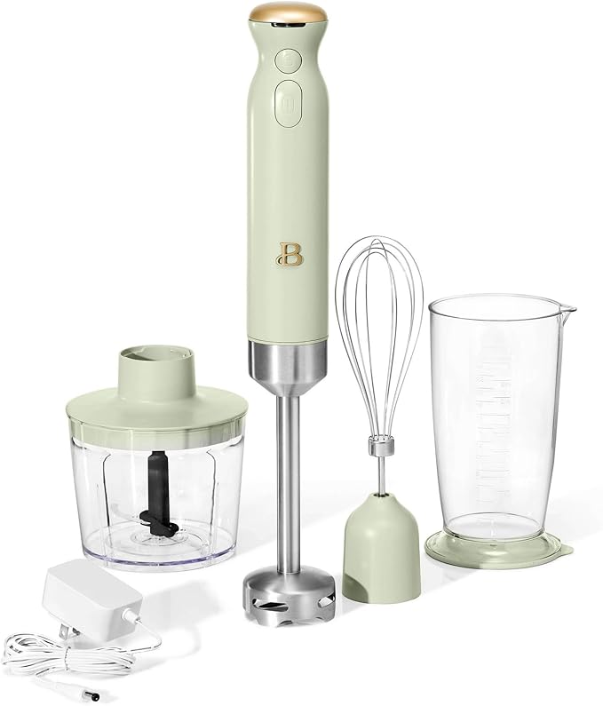 Cordless Immersion Blender 5-in-1 Set | Rechargeable Hand Blender with Chopper Whisk &amp Measuring Cup | 6 Variable Speeds | Stainless Steel Blades | BPA-Free | Stick Blender
