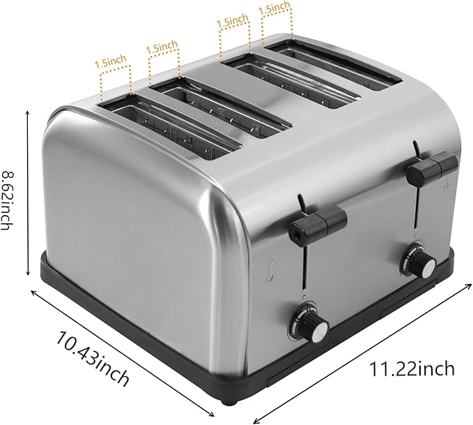 Clivia Commercial Toaster for Restaurant 4 Slice ToasterCommercial Bread Heating Machine Automatic Pop-UpStainless Steel Bread OvensSilver
