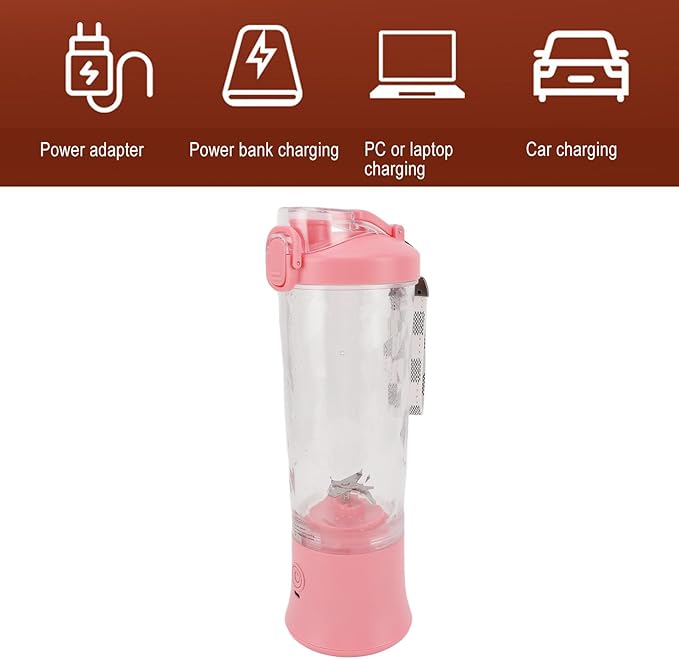 Portable Blender USB Electric Blender Mini Juicer Cup with Stainless Steel Blades 2 Modes for Making Smoothies Juice Shakes for Travel Camping Gym Office 600ml (White) (Roseate)