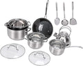Stainless Steel Cookware Set 10 Piece Pots and Pans Kitchen Set with Saucepan Frying Pan Kettle for Stovetop Oven Safe Cooking