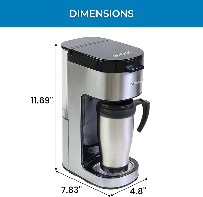 Kenmore Single Serve Coffee Maker – Compatible with Keurig K‑Cup Pods &amp Ground Coffee One Cup Brewer 6–14 Oz Brew Sizes Travel Mug Friendly Auto Shut‑Off Hot &amp Iced Maquina de cafe Black