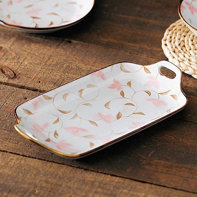 Dinnerware Set Kitchen And Dining 28-Piece Porcelain Underglaze Tableware Set Japanese Cherry Blossoms Ceramic Dishes Set With Bowls Plates Service For 8 Great Gift F