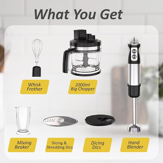Food Processor &amp Immersion Hand Blender 2L Vegetable Chopper With Disk for Shredding Slicing Doughing Emulsfying Food Chopper Slicer Meat Grinder Mixer for Kitchen