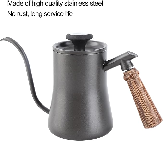 ZJchao Gooseneck Coffee Kettle Pour Over Coffee Maker with Thermometer 550ml Stainless Steel Leakproof Rustproof for Home Baristas and Enthusiasts (Black (thermometer model))