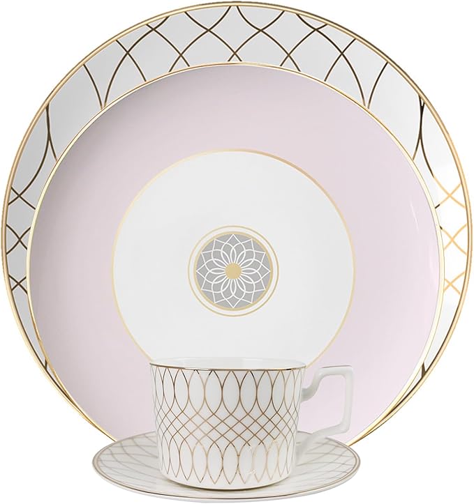 gold trim dinnerware set service for 6 24 pieces pink and white ceramic plate set luxury bone china dishes sets for wedding anniversary fine dining present