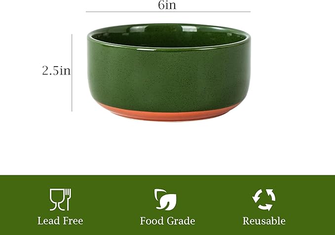 26 OZ Cereal Bowl6 Inch Ceramic Bowl Sets for 4Suitable for Breakfast Soups Oatmeal Ramen Pho Udon and SsobaDishwasher &amp Microwave Safe Handcrafted Bowls SetsElegant Green
