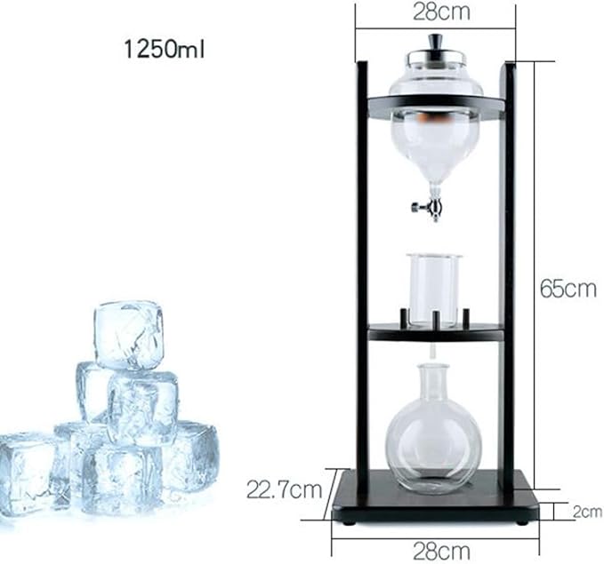 Ice Drip Coffee Maker 1.25L/42.27oz Large Capacity Cold Brew Coffee Maker with Slow Drip Technology Wood Frame and Glass Pot for Home &amp Office Makes 10-12 Cups