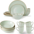 Famiware Jupiter 12-Piece Dinnerware Sets 4-Piece Pasta Bowls 4-Piece 14 oz Mug Set 20-Piece Stoneware Dinnerware Sets Light Green