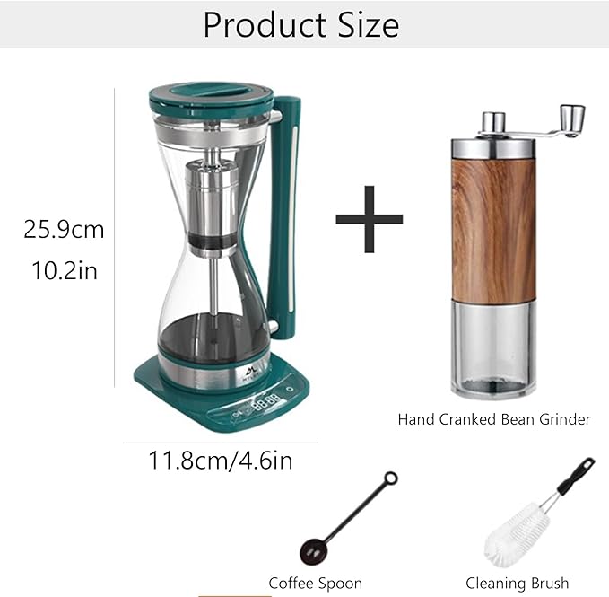 Electric Syphon Coffee Maker Glass Vacuum Siphon Pot with Separate Base 240ml Intelligent Heat Preservation Coffee Pot for Home Offices 30 Minute Keep Warm(240ml Green)