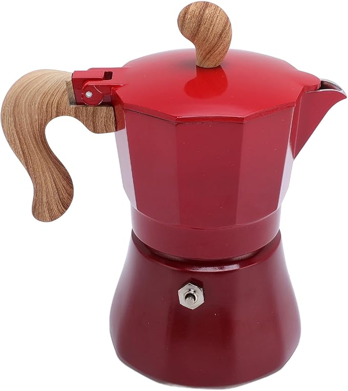 JTLB Italian Coffee Maker 150ml Single Valve Coffee Pot with Coffee Distributor Spoon Paper Filter 3 Cups (Gradient Red)