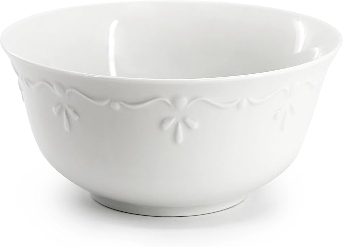 Elama Henryi 18 Piece Embossed Rim Detail Porcelain White Dinnerware Set Tableware Set Serveware (18 Piece)