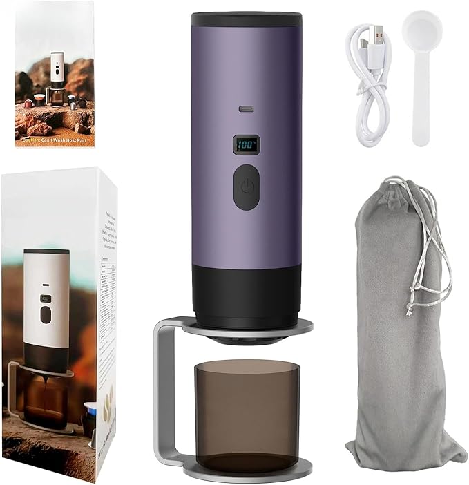 Portable Electric Espresso Coffee Maker Rechargeable Capsule Machine 90ML Tank 120ML Cup 5 Colors (Dark Night Purple High-end Edition with Stand Velvet Bag)