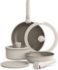 bella 8 Piece Cookware Set Fits-anywhere™ Kitchenware w EverGood™ Ceramic Nonstick Coating Removable Handles Dishwasher &amp Oven Safe All Stovetops Compatible Glass Lids w Silicone Rims Oatmi