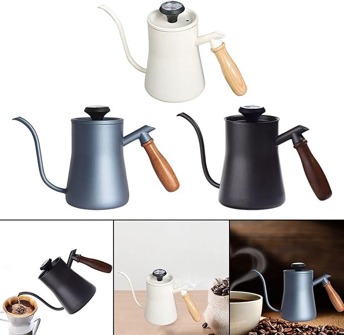 Coffee Pot Coffee Kettle Pour Over Coffee Dripper Kettle Gooseneck Stainless Steel Tea Pot with Wooden Handle Perfect for Coffee Lover 550ml Coffee Kettle (Color : Light Blue)