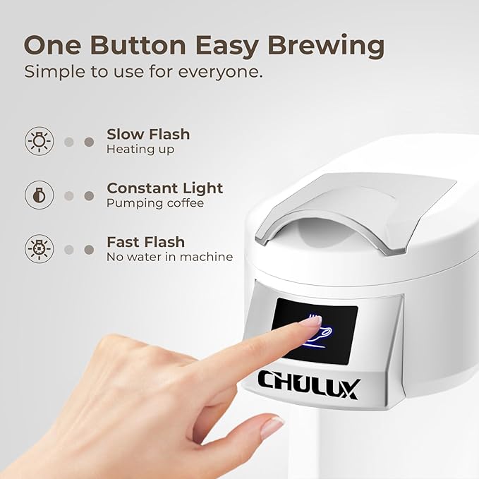 CHULUX Classic Single Serve Coffee Maker for K Cup One Button Easy Coffee Machine for Office RV Travel and Dorm White