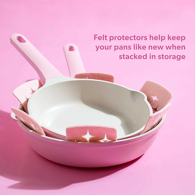 Nonstick Cast Aluminum Cookware Set with Ceramic Coating Pink Fry Pans Saucepan &amp Dutch Oven (10-Piece set)